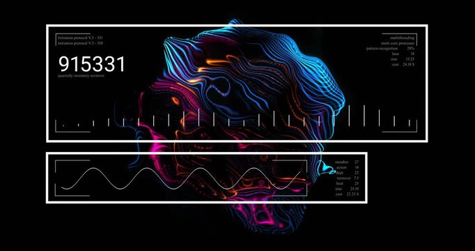 HUD panels appearing causing neon contour shifting counters updating waveform moving for metrics