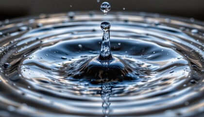 Water Droplet Creating Ripples On A Dark Surface With Bright Reflections And Smooth Movement