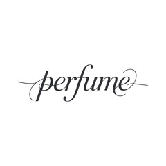 Fototapeta premium Perfume written in a joining script style with a bold stroke on a simple background in vector format, created in a typography logo style