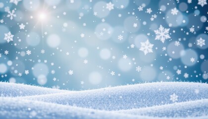 Gentle Snowflakes Falling on Soft White Snowy Ground in a Tranquil Winter Wonderland