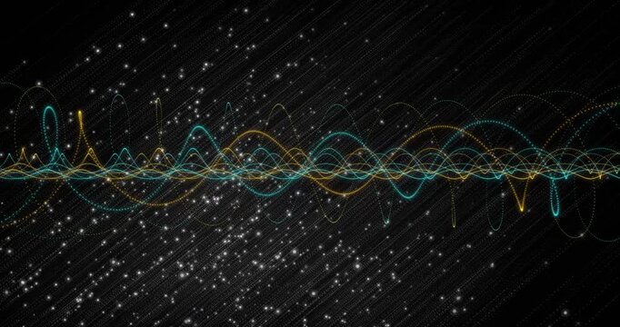 Playback starting, multistrand waveform oscillating and looping with twinkle stars showing rhythm