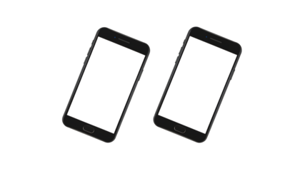 Two modern smartphones on a black background for technology and communication