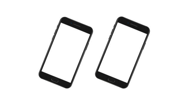 Two modern smartphones on a black background for technology and communication