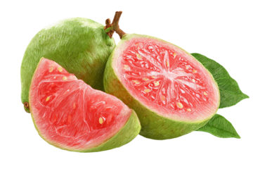 Artistic Guava Slice Hand Drawing isolated on transparent background