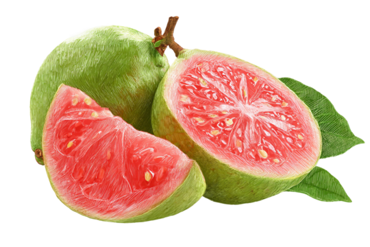 Artistic Guava Slice Hand Drawing isolated on transparent background