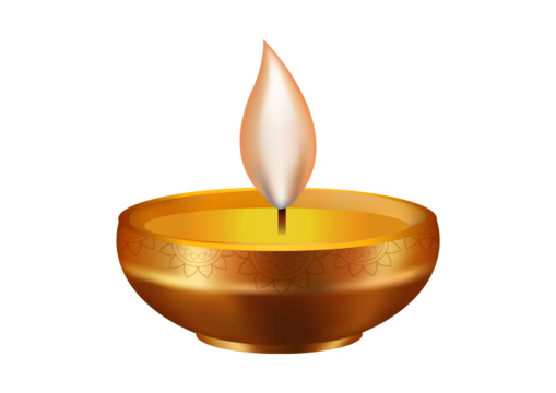 Diwali diya isolated on transparent background, a traditional oil lamp for celebration