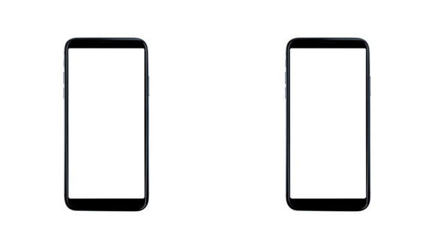 Two smartphone outlines against black background for minimalist design or technology concepts