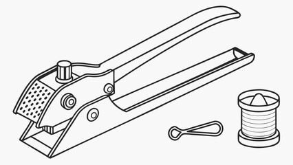 Fototapeta premium Professional Fishing Line Crimping Tool with Spool and Swivel. Essential Tackle for Anglers and Outdoor Enthusiasts Preparing Gear.