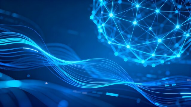 Blue Digital Network Wave with Futuristic Data Connections - Powered by Adobe