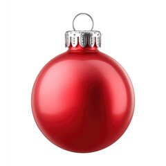 Festive red christmas ornament with silver cap for holiday decoration on white background