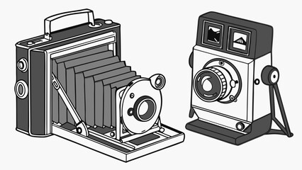 Classic Vintage Cameras Illustration Retro Photography Equipment for Historical Articles Nostalgia and Antique Technology Design Projects