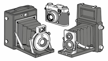 Classic Vintage Folding Cameras and Retro Rangefinder Illustration for Photography History, Nostalgia, and Design