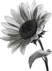 black and white illustration of sun flower