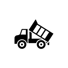 Black silhouette of a dump truck icon on transparent background