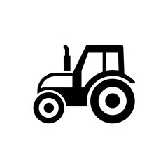 Illustration of a black farm tractor on transparent background silhouette