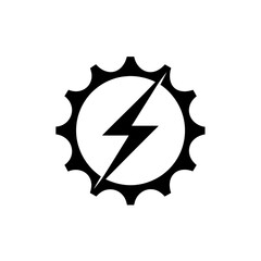 Gear with lightning bolt inside circle on transparent background silhouette