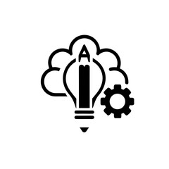 Pencil inside lightbulb with gear icon on transparent background silhouette
