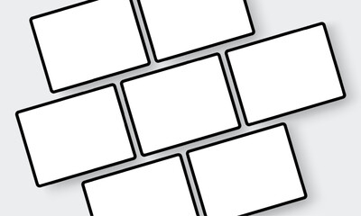 Tablet mockups with blank screens arranged in diagonal layout for showcasing website design UI layouts and app interfaces