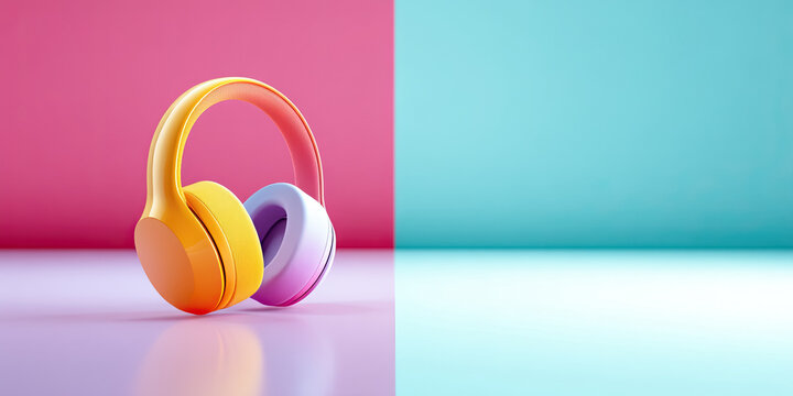 Colorful headphones on a vibrant background with copy space for design and branding purposes - Powered by Adobe