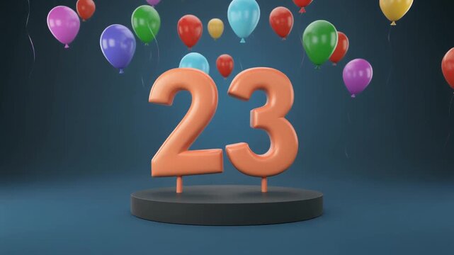 Number 23 surrounded by balloons. Festive video for birthday or anniversary party