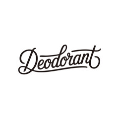 Deodorant written in a joining script style with a bold stroke on a simple background in vector format, created in a typography logo style