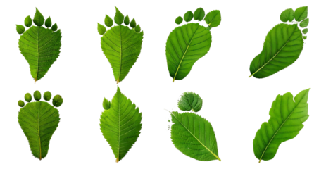 Green Leaf Footprints on Black Background for Nature Concepts, Isolated on Transparent, white background
