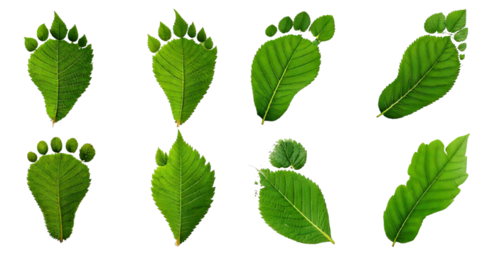 Green Leaf Footprints on Black Background for Nature Concepts, Isolated on Transparent, white background
