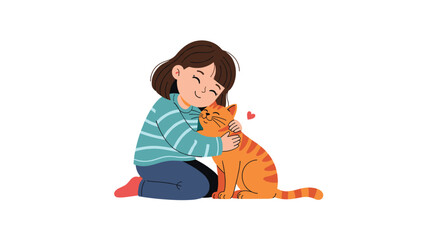 A young girl lovingly embraces a ginger tabby cat, showcasing a heartwarming bond of friendship and affection between a child and her pet.