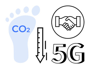 Carbon footprint concept. Depiction of reducing carbon emissions using 5G and partnerships. Carbon footprint highlights sustainable technology, collaboration, and innovation. For tech, environment