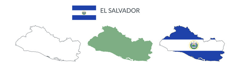 El Salvador geographical borders isolated on white background. Flag of El Salvador. Vector flat cliparts.