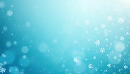 Falling Snowflakes and Bokeh Lights on Blue Gradient Background