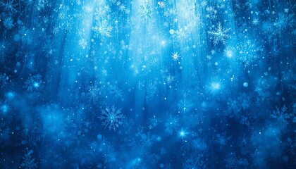 Deep Blue Winter Background with Falling Snowflakes