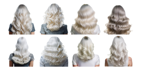Various Styles of Elegant Curly Hair from the Back, set collection, mega bundle, isolated on transparent background