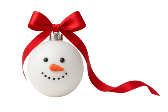 Snowman ornament with red ribbon, festive decoration for holiday celebrations and winter joy