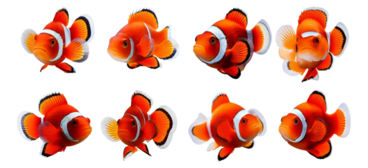 Colorful Tropical Clownfish Collection for Underwater Enthusiasts, Isolated on Transparent, white background