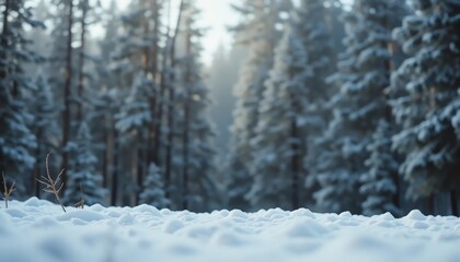 Snowy Forest Floor with Tall Evergreen Trees winter
