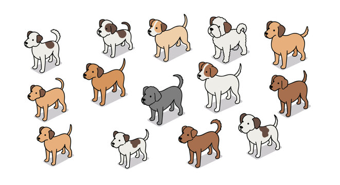 Isometric dogs collection: diverse breeds in 3d style for pet enthusiasts