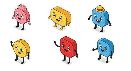 Colorful geometric characters with faces in playful 3d style