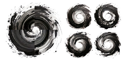 Abstract swirls of black and white paint on a textured background, Isolated on Transparent, white background