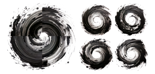 Abstract swirls of black and white paint on a textured background, Isolated on Transparent, white background