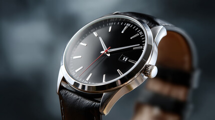Elegant Black Leather Strap Watch with Classic Silver Case and Minimalist Dial Design for Fashion and Style Enthusiasts