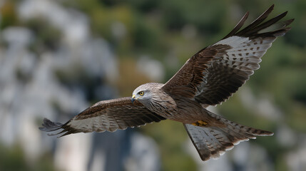 Majestic Eagle in Flight Over Mountain Landscape, Showcasing Grace and Power of Bird of Prey with Stunning Feather Details and Natural Background