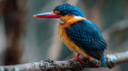 Vibrant Kingfisher Perched on a Branch with Striking Blue and Orange Feathers in a Natural Setting Highlighting the Beauty of Avian Wildlife Photography