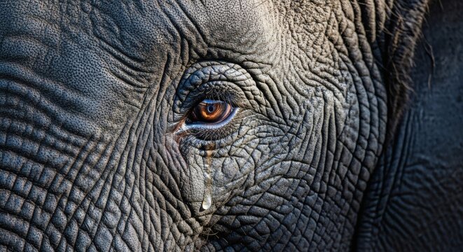 Close-up of elephant eye showing emotional detail