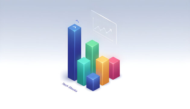 Isometric Investment Dashboard with Stacked Glowing Bars on Minimal Background