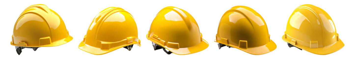 Yellow Safety Hard Hats for Construction and Industrial Use, Isolated on Transparent, white background