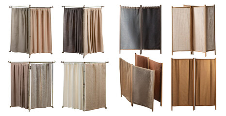 Different styles of curtains and room dividers isolated on transparent background