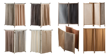 Different styles of curtains and room dividers isolated on transparent background