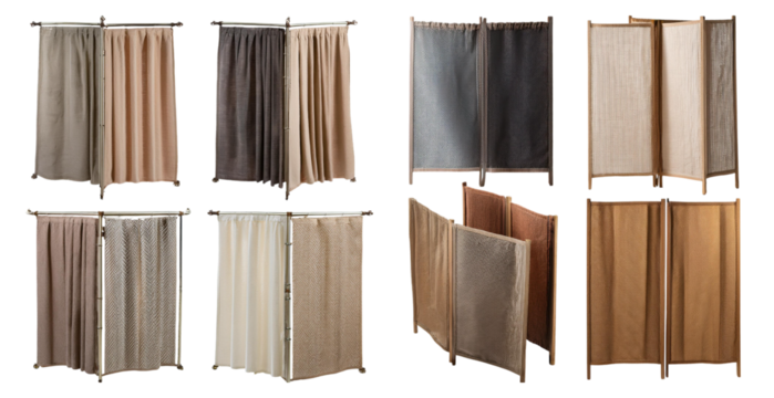 Different styles of curtains and room dividers isolated on transparent background