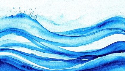 Abstract sea wave on a white background. Chinese style watercolor. Blue texture